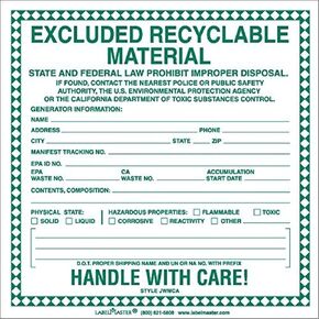 Labelmaster JWMCA Excluded Recyclable Material Label (Pack of 100)