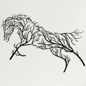 DEKADRON Metal Wall Art Geometric Horse and Tree Decor, Home Office Decoration Entryway Bedroom Living Room Décor, Wall Hangings, Horse Sign, Farmhouse Décor (30" W x 16" H / 75x40cm)