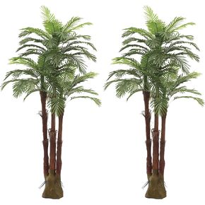 AMERIQUE Pair Gorgeous 6 Feet Triple Tropical Palm Artificial Plant Tree with Standable Trunk, Real Touch Technology, with UV Protection, 6', Green, 2