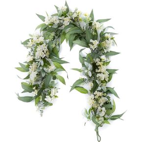 Ting's time Eucalyptus Garland Artificial Flowers Faux Greenery Garland Plant Leaves Vines 6ft Wedding Arch Flowers Hanging Decor for Table Runner Indoor Outdoor Wall Decorations(White) in Saudi Arabia