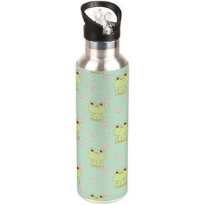 Frog Insulated Water Bottle with Straw, Metal Frog Water Bottle, Leak Proof Stainless Steel Water Bottle with Straw, Sports Water Bottle with Handle Wide Mouth for Travel Fitness Outdoor Sports
