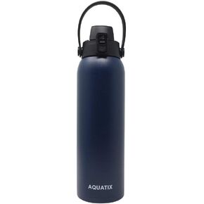 Aquatix Flip Top Double Wall Insulated Stainless Steel Sports Water Bottle (Midnight Blue, 32-Ounce)