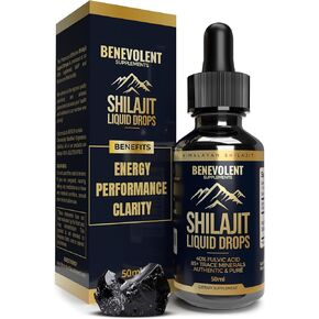 Pure Himalayan Shilajit Liquid Drops - 1000mg Natural Shilajit Drops - 85+ Trace Minerals & 40% Fulvic Acid for Energy Boost, Detox Cleanse, Strength & Immunity Support - 50 Day Supply
