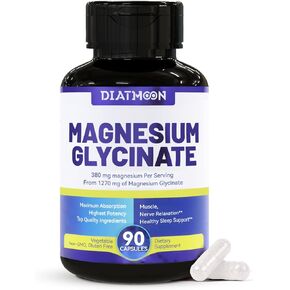 Magnesium Glycinate Capsules 380mg, Magnesium Supplement for Muscle, Heart, Nerve Support, 45 Sevings High Absorption, Non-GMO & Gluten Free - 90 Counts