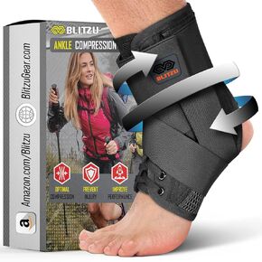 BLITZU Lace Up Ankle Brace for Women and Men. Foot Sleeve With Stabilizer Support. Ankle Wrap for Sprained Ankle, Tibial & Peroneal Tendonitis, Volleyball, Basketball, & Injury Recovery. M