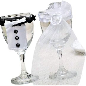 Set of 2 Bridal Veil/Groom Tux/Bow knots Wedding Bride & Groom Wine Glass Cup Cover.