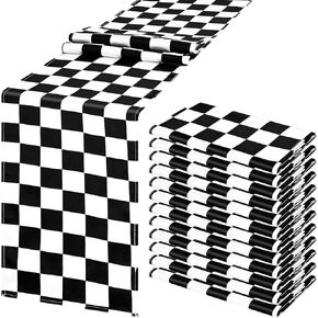 12 Pack Diamond Lattice Table Runner Black and White Checkerboard Racing Flag Road Theme Polyester Table Runners Elegant Decor for Birthday,Wedding Party Table Decor(12x108 Inch)