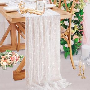 Wedding Table Runner 25x120 Inch Ivory Table Runner Sheer Fabric for 10ft Long Baby Shower Party Decorations
