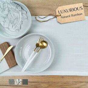 Linen Table Runner - 108-Inch Bamboo Cotton Dining Table Runner - 14" x 108" - Sophisticated Decor for Dining Tables and Holiday Decorations - Linen Table Runner - Sugar Pine Sold - Green