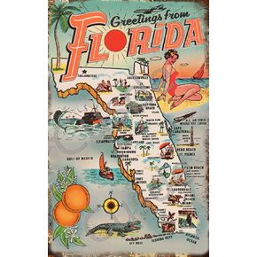 Cusde Vintage 1954 Greetings from Florida Collectible Metal Tin Sign Wall Decoration Poster Wall Decor Retro Garden Sign Vintage Cafe Coffee Bar Man Cave 8x12 Inch
