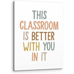 PHAMTE This Classroom Is Better With You In It Wall Art, Classroom Wall Decor,Inspirational Motivational Boho Classroom Print Framed Canvas Painting School Psychologist Office Decor(11x14 Inch)