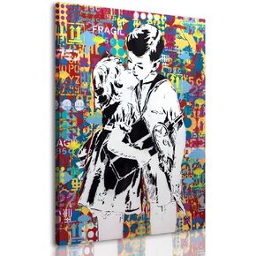 Framed Banksy Street Graffiti Wall Art Decor Large Abstract Pictures Canvas Painting Prints Colorful Modern Contemporary Poster Artwork Stretched for Wall Home Bathroom Bedroom Living Room Ready Hang (Framed-019, 8x12inch(20x30cm)x4)