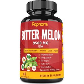 9500mg Organic Bitter Melon Extract Capsules - 60 Pills 2 Month - Combined Neem, Fenugreek, Curcumin, Garlic & Papaya