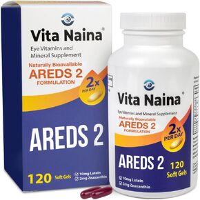 Vita Naina (120 SoftGels) | AREDS2 Eye Vitamins and Mineral Supplement (Zeaxanthin 2mg) | High Bioavailability and Bio-Absorption Formula | Easy on Your Digestive System | Easy to Swallow