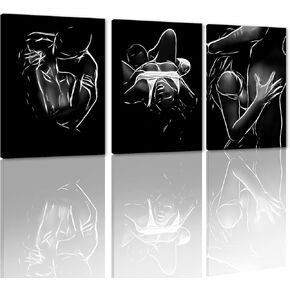 Black and White Sexy Painting 3 Piece Home Decor Artwork Abstract Woman and Man Pictures Canvas Prints Wall Art Home Decorations for Living Room Bedroom Bathroom Framed Ready to Hang - 12x16inchx3Pcs