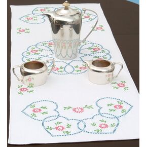 Jack Dempsey Stamped Table Runner/Scarf, 15 by 42-Inch, Starburst of Hearts