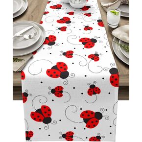 Table Runner Cute Red Ladybug Table Runners Dresser Scarves Ladybug with Dotted Wings Swirls Curves Dinner Table Decor Runners for Kithcen Parties Home Decor 13x60 inch