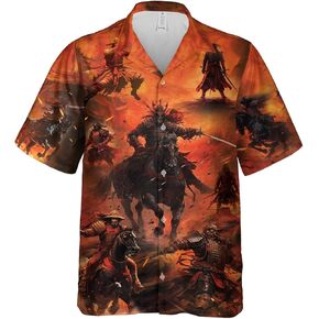 Samurai Warrior Hawaiian Shirts for Men - Samurai General Armor Mens Hawaiian Button Down Short Sleeve Shirts Set 84