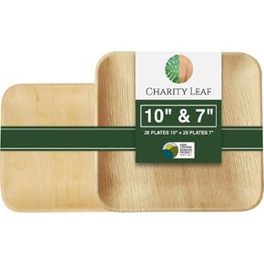 50-Piece Palm Leaf Plates Set | 25 x 10" & 25 x 7" Square Plates | Perfect for Parties, Weddings, and Everyday Use