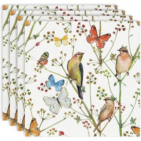 100 Pack Bird Luncheon Napkins Watercolor Butterfly Flowers Paper Decorative Napkins Disposable Dessert Dinner Hand Napkin for Wedding Tea Party Dining Supplies, 6.5 x 6.5 Inch