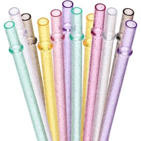Dakoufish BPA-Free 12 Piece 11 Inch Reusable Clear Plastic Glitter Sparkle Drinking Straw Plus one Cleaning Brush (6color,11inch)