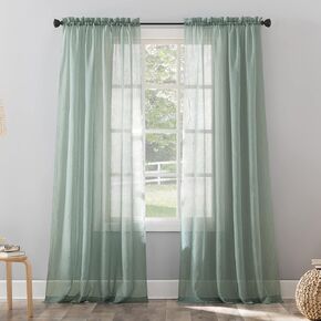 No. 918 Erica Crushed Sheer Voile Rod Pocket Curtain Panel, 51" x 63", Mineral Blue