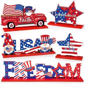 4th of July Decorations,Patriotic Memorial Day Table Centerpiece, Fourth of July Table Sign Independence Day Decorations,Gnome 4th of July Table Toppers