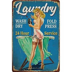 Tin Sign Funny Pin Up Girl Laundry Retro Wall Decor Garden Metal Sign Vintage Home Decor Rustic Aluminum Tin Signs for Kitchen Home Office Bar Cafe Decor 8x12 Inch