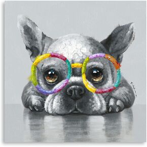 Kunstorner Cute Dog Canvas Wall Art Glasses Animal Art Canvas Funny Dog Canvas Wall Art for Living Room Bedroom Office Home Decoration 24"x24"