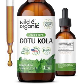 Wild & Organic Gotu Kola Drops - Gotu Kola Herb Liquid Extract - Centella Asiatica Tincture - Vegan, Alcohol Free - 2 fl oz