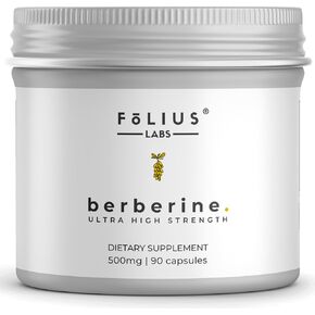 Clean Label Berberine HCl 97% - Clinically Studied Ultra High Strength Pure Berberine 500mg Supplement - Gluten-Free - 90 Capsules