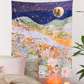 Moonlit Landscape Tapestry - Starry Night Tapestries Wall Hanging Aesthetic Flower Print Wall Decorations for Bedroom Dorm Living Room (L (59.1ʺ x 78.8ʺ))