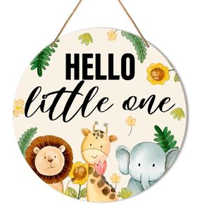 Muktoujaumai Nursery Wall Decor, Woodland Nursery Hanging Sign Decor Safari Kids Room Wall Decoration Jungle Wood Sign for Baby Bedroom, Playroom, Toddler Room, Toy Room, Hello Little One