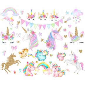 Colorful Unicorn Wall Decal Cute Rainbow Wall Sticker 48x31inch Removable Vinyl Cartoon Wall Clings for Girl Bedroom Living Room Door Nursery Birthday Theme Party Decoration