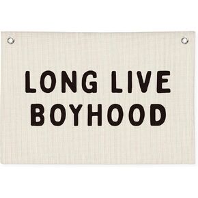 Long Live Boyhood Banner, Boy Nursery Decor, Canvas Banner Wall Hanging Banner Flag Decor for Nursery Playroom Toddler Room, Boys Kids Room Decor