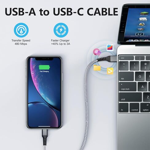 كابل USB C [عبوة من قطعتين، 3 أقدام]، كابل شحن سريع 3A من النوع C، كابل شاحن USB A إلى USB C مجدول من النايلون لهاتف Samsung Galaxy A10e A20 A50 A51 S20 S10 S9 Note 9 LG V30 in Kuwait
