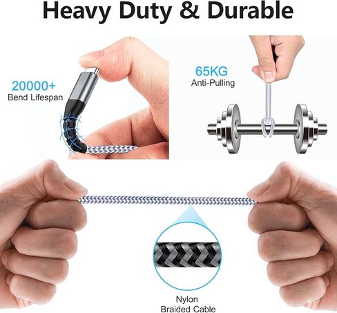 كابل USB C [عبوة من قطعتين، 3 أقدام]، كابل شحن سريع 3A من النوع C، كابل شاحن USB A إلى USB C مجدول من النايلون لهاتف Samsung Galaxy A10e A20 A50 A51 S20 S10 S9 Note 9 LG V30 in Kuwait