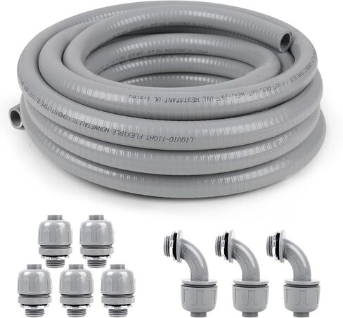 1 inch 25ft Liquid-Tight Conduit and Connector Kit,Flexible Non Metallic Liquid Tight Electrical Conduit Kit with 5 Straight and 3 90-Degree Conduit Connector Fittings,1in. Dia… in Saudi Arabia