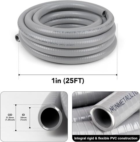 1 inch 25ft Liquid-Tight Conduit and Connector Kit,Flexible Non Metallic Liquid Tight Electrical Conduit Kit with 5 Straight and 3 90-Degree Conduit Connector Fittings,1in. Dia… in Saudi Arabia