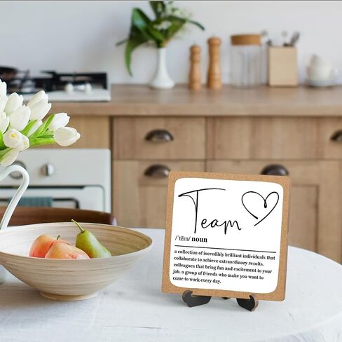 Wooden Table Sign Gift Team Definition Desk Decor Wood Plaque With Stand Team Gift for Boss Employees Women Best Mom Coworker Office(Brown)-A15 in Saudi Arabia
