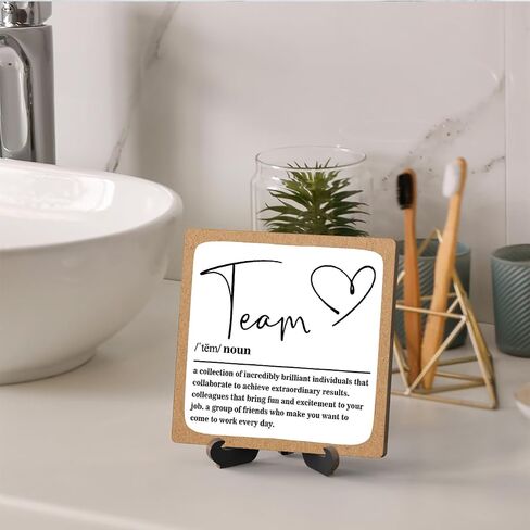 Wooden Table Sign Gift Team Definition Desk Decor Wood Plaque With Stand Team Gift for Boss Employees Women Best Mom Coworker Office(Brown)-A15 in Saudi Arabia