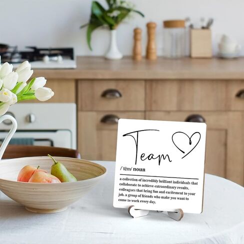 Wooden Table Sign Gift Team Definition Desk Decor Wood Plaque With Stand Team Gift for Boss Employees Women Best Mom Coworker Office(Brown)-A15 in Saudi Arabia