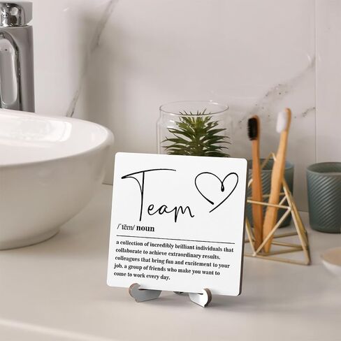 Wooden Table Sign Gift Team Definition Desk Decor Wood Plaque With Stand Team Gift for Boss Employees Women Best Mom Coworker Office(Brown)-A15 in Saudi Arabia