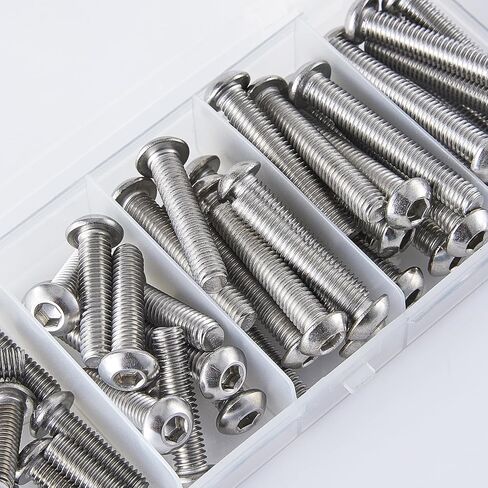 M6 x 10mm 12mm 16mm 20mm 25mm Button Head Socket Cap Screws Bolts, Stainless Steel 304, Metric Allen Hex Drive, Fully Threaded, Bright Finish, Assortment Kit 50PCS in Saudi Arabia