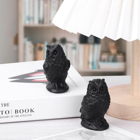 moonsix Carved Horned Owl Crystal Statue Black Obsidian Animal Figurine Paperweight Collectible Stone Sculpture for Home Office Table Decor in Saudi Arabia