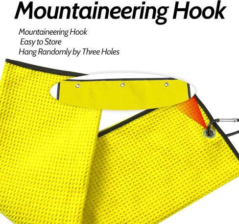 منشفة جولف من الألياف الدقيقة بنمط وافل مع خطاف وحلقة، مناشف جولف صفراء لحقائب الجولف للرجال والنساء in Kuwait