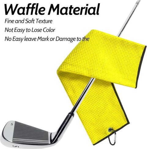 منشفة جولف من الألياف الدقيقة بنمط وافل مع خطاف وحلقة، مناشف جولف صفراء لحقائب الجولف للرجال والنساء in Kuwait