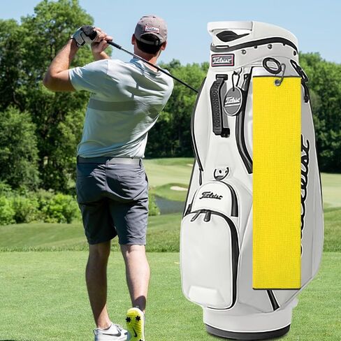 منشفة جولف من الألياف الدقيقة بنمط وافل مع خطاف وحلقة، مناشف جولف صفراء لحقائب الجولف للرجال والنساء in Kuwait