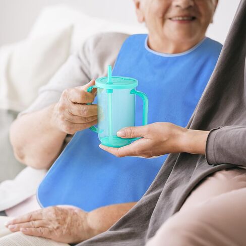 3 Pcs Unisex Adult Bib 3 Pcs Adult Sippy Cup with 2 Handles Spill Proof Cups for Adults Plastic Drinking Straw Cups with Straw Lid for Elderly Disabled Handicap Hospital Patients Convalescent in Saudi Arabia