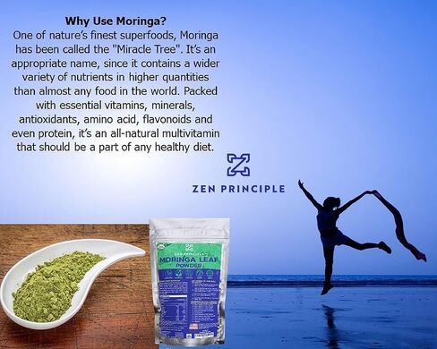 Zen Principle 1 lb. Premium Organic Moringa Oleifera Leaf Powder. 100% USDA Certified. Sun-Dried, All Natural Energy Boost, Raw Superfood and Multi-Vitamin. No GMO, Gluten Free. in Kuwait
